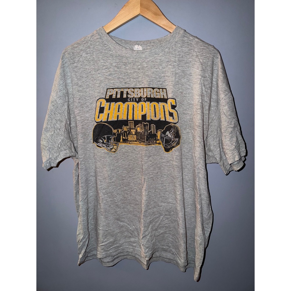 Vintage Delta Pittsburgh City of Champions Graphic T-Shirt Gray XL Mens 90s‎ 00s